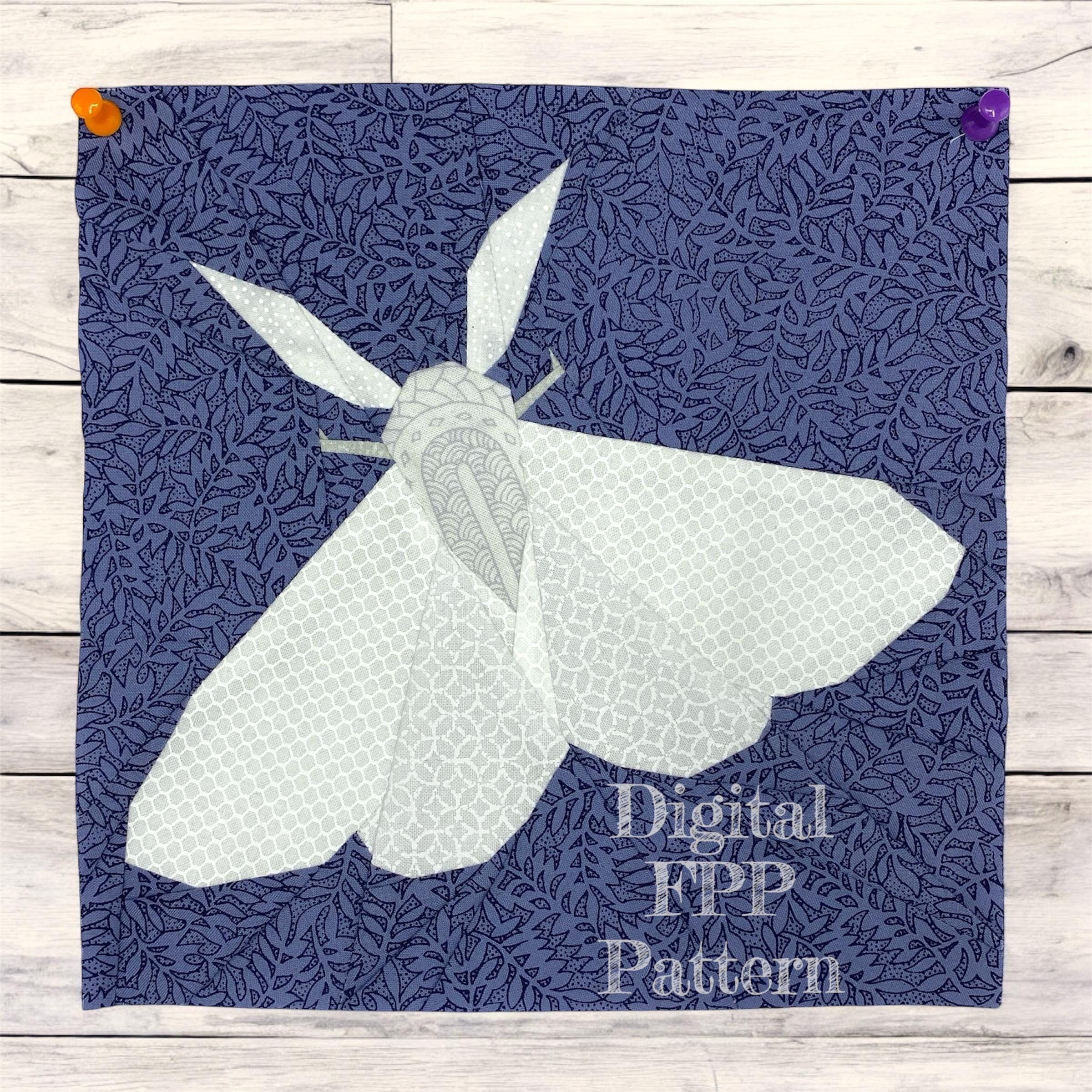 White Moth Quilt Block Pattern, Foundation Paper Piecing (PDF Download)