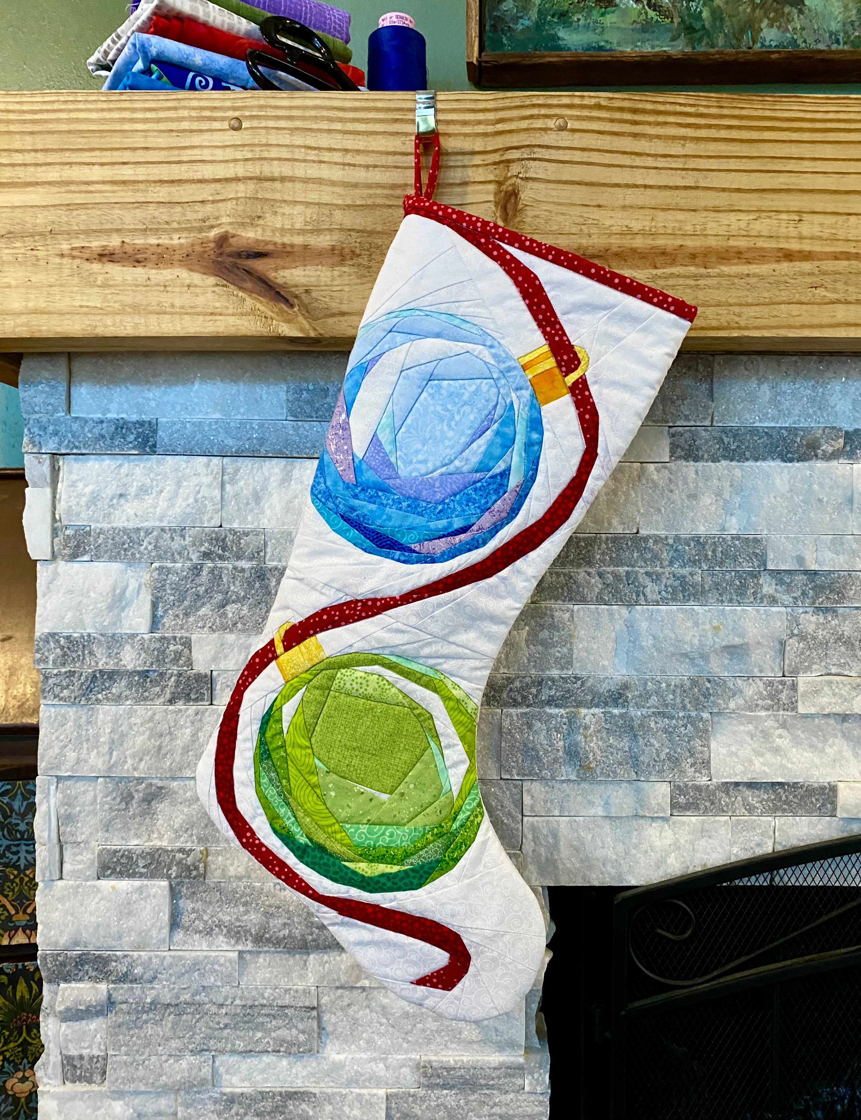 Shiny Baubles FPP Quilted Christmas Stocking Pattern: Foundation Paper Piecing (PDF Download)