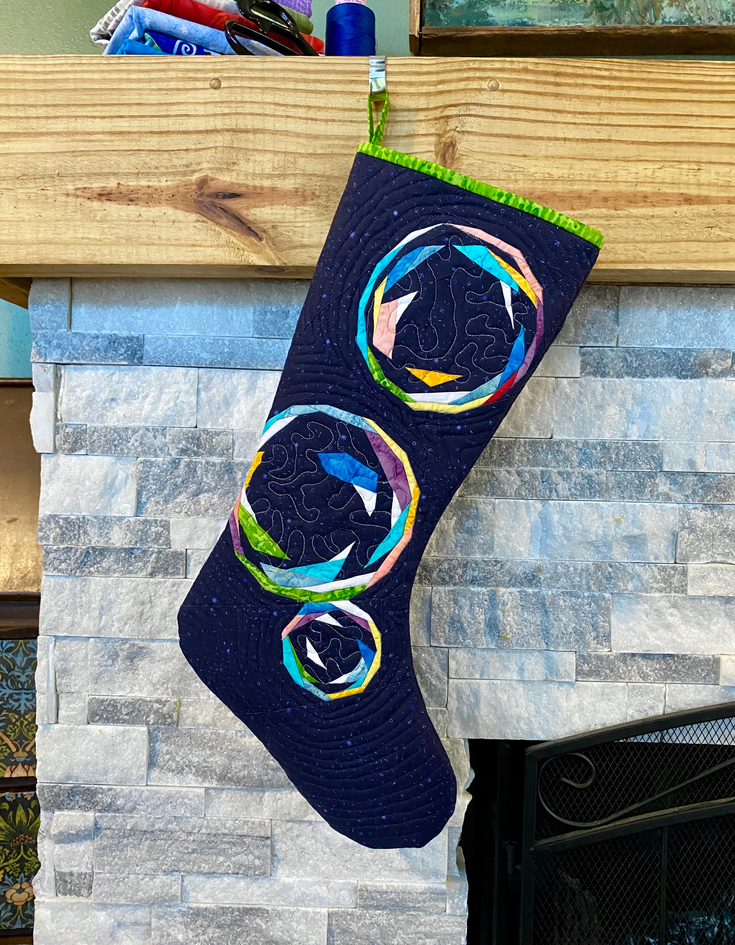 Patchwork Bubbles FPP Quilted Christmas Stocking Pattern: Foundation Paper Piecing (PDF Download)