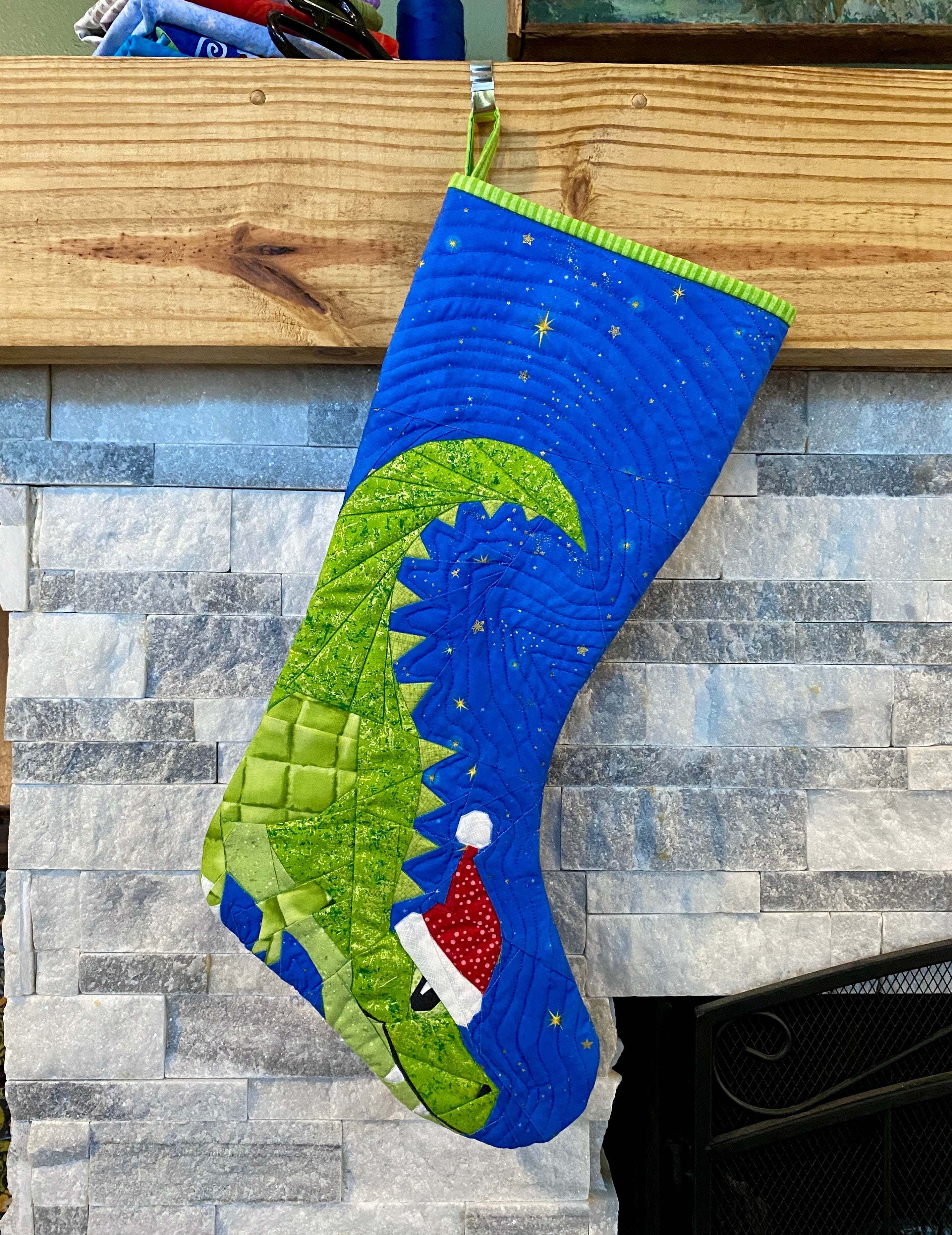 T-Rexmas FPP Quilted Christmas Stocking Pattern: Foundation Paper Piecing (PDF Download)