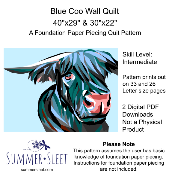 Blue Coo Wall Quilt Pattern, Foundation Paper Piecing (PDF Download)