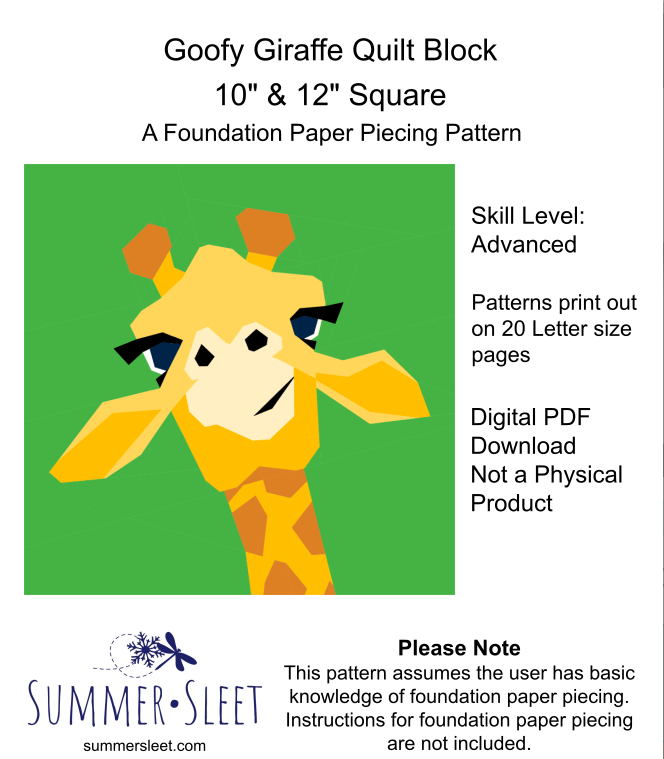 Goofy Giraffe Quilt Block Pattern, Foundation Paper Piecing (PDF Download)