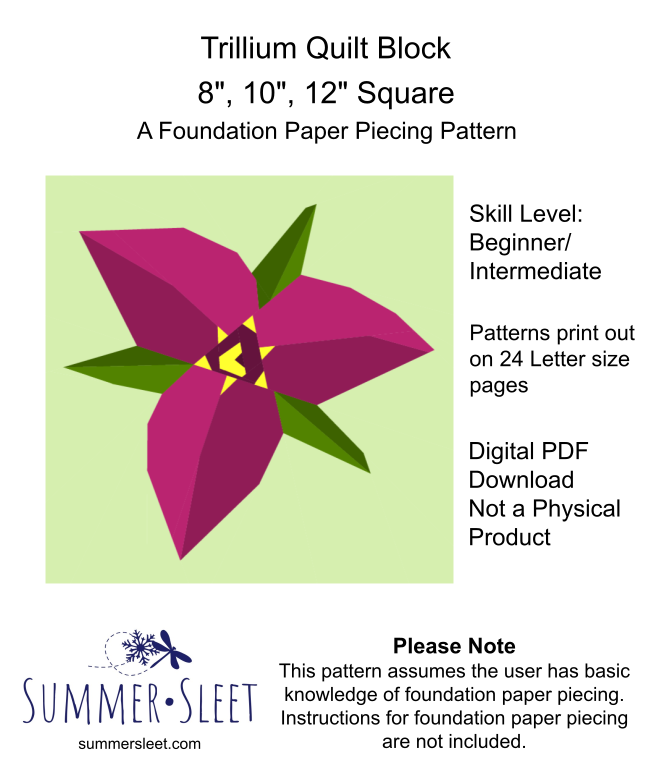 Trillium Flower Quilt Block Pattern: Foundation Paper Piecing (PDF Download)
