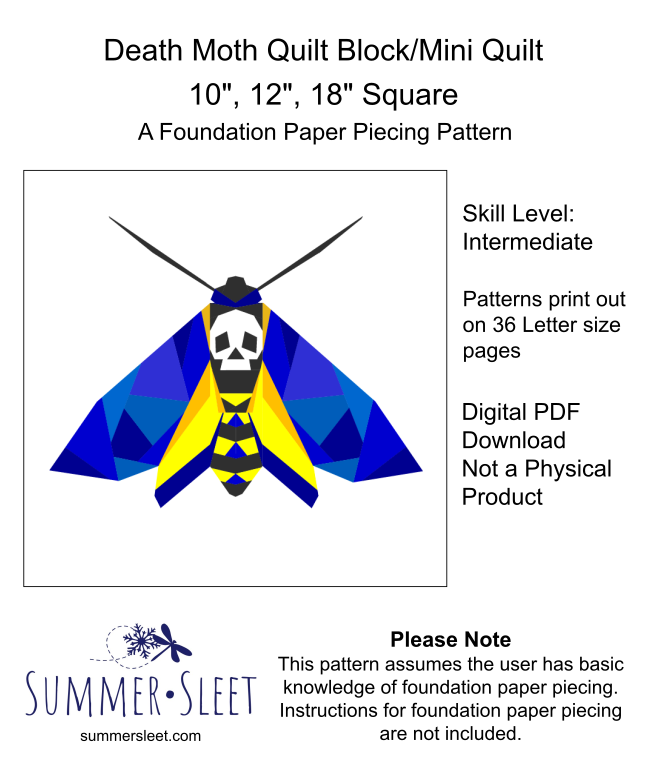 Death Moth Quilt/Quilt Block Pattern, Foundation Paper Piecing (PDF Download)