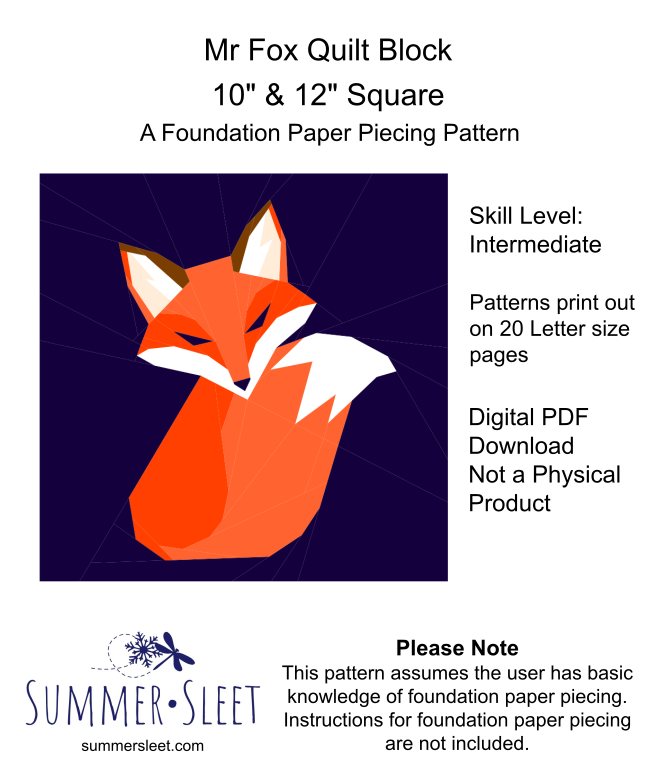 Mr Fox Quilt Block Pattern, Foundation Paper Piecing (PDF Download)