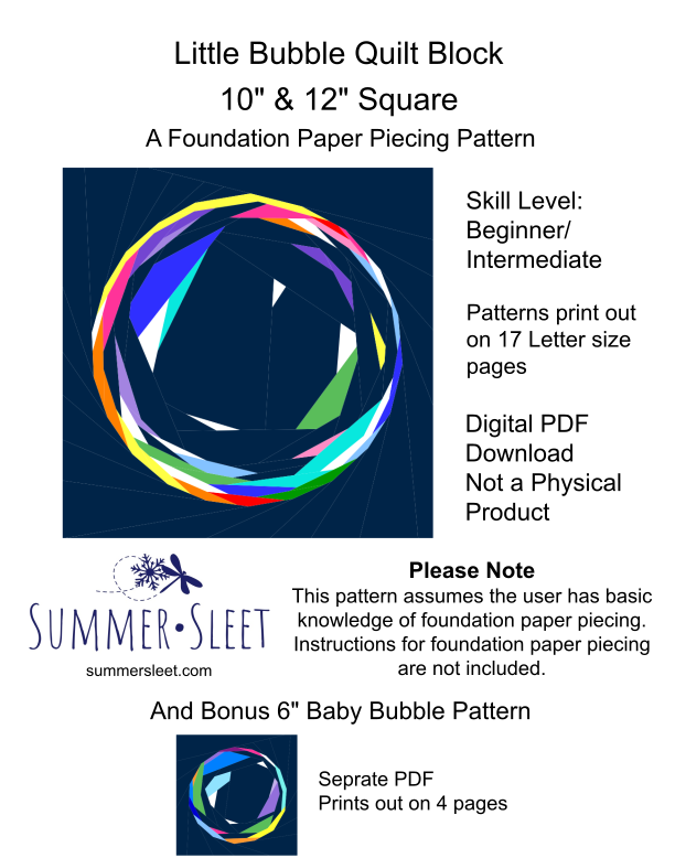Little Bubble Quilt Block Pattern and Bonus Baby Bubble Pattern, Foundation Paper Piecing (PDF Download)