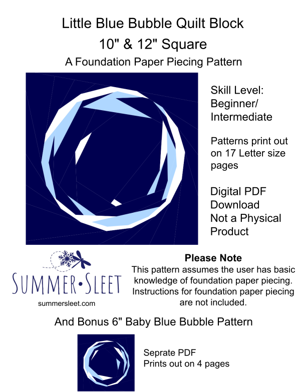Little Blue Bubble Quilt Block Pattern and Bonus Baby Bubble Pattern, Foundation Paper Piecing (Includes Bonus 6" (PDF Download)