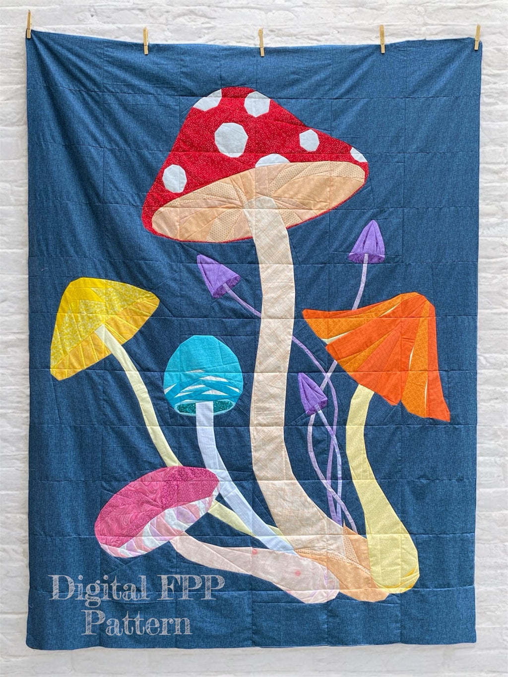 Fanciful Fungi Quilt Pattern (Twin Size), Foundation Paper Piecing (Digital Download)