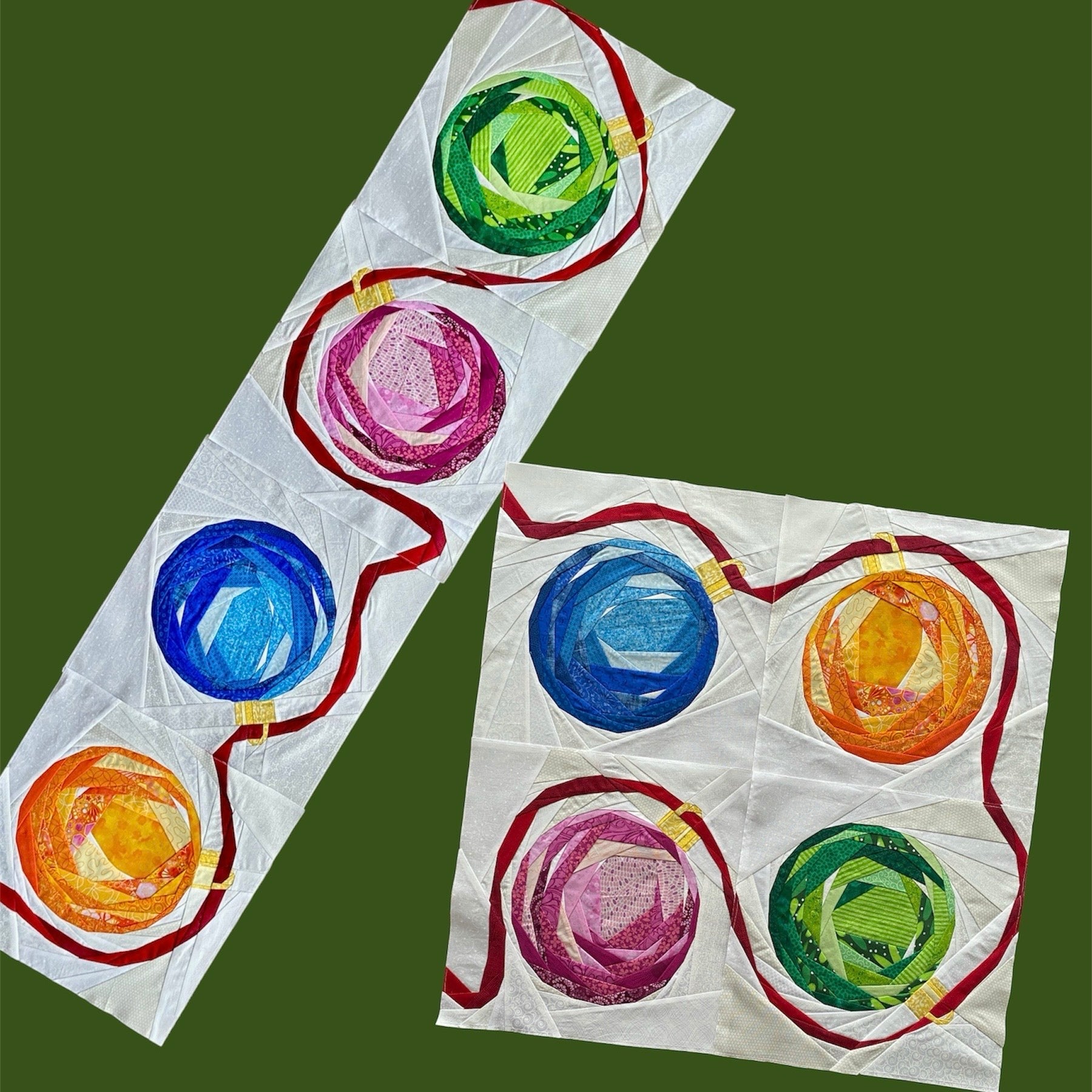 Christmas Baubles FPP Quilt Block Patterns, Set of 4, 12" & 16" Square, Christmas Ornaments (PDF Download)