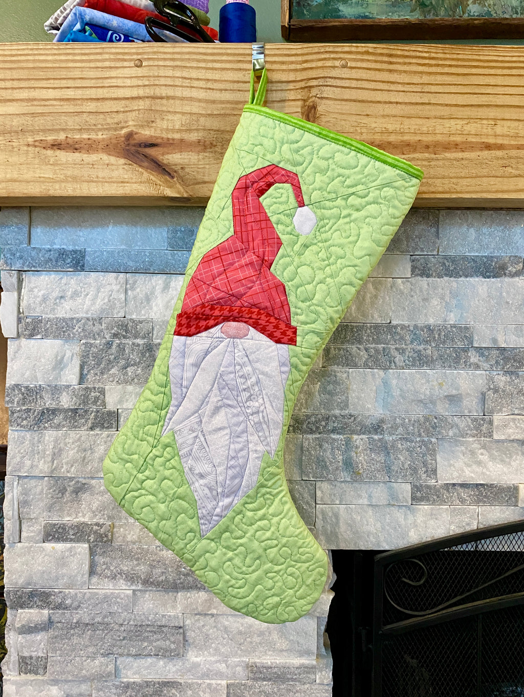 Old Gnome Kringle FPP Quilted Christmas Stocking Pattern: Foundation Paper Piecing (PDF Download)