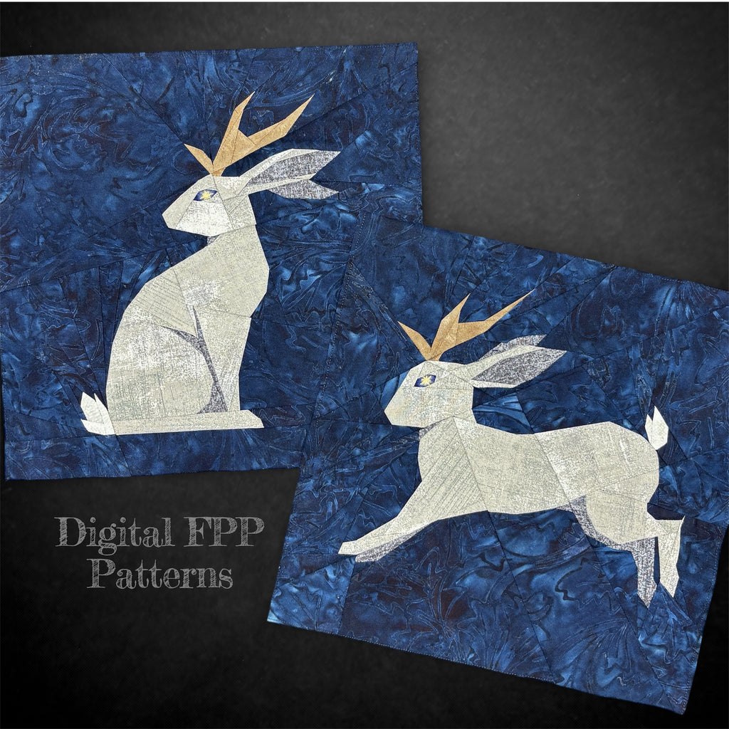 Stag-rabbit and Stag-bunny, 2 Jackalope Quilt Block Patterns (2 PDF Downloads)