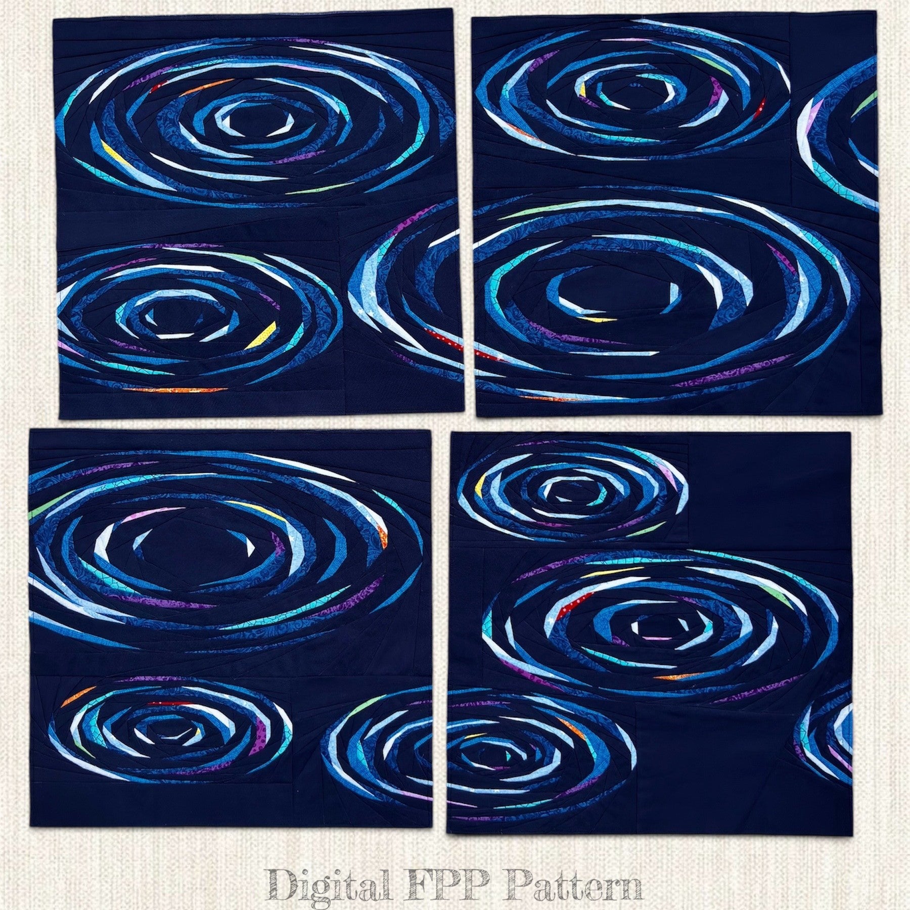 14" Water Ripples FPP Quilt Blocks Pattern, Plink Plip Plop and Plunk (Digital Download)