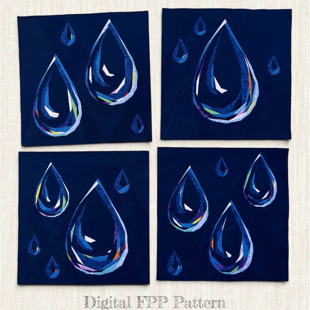 14" Rain Drops Quilt Blocks Pattern, Drip Dribble Drizzle and Drop (Digital Download)