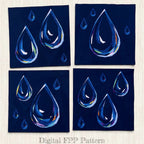 14" Rain Drops Quilt Blocks Pattern, Drip Dribble Drizzle and Drop (Digital Download)