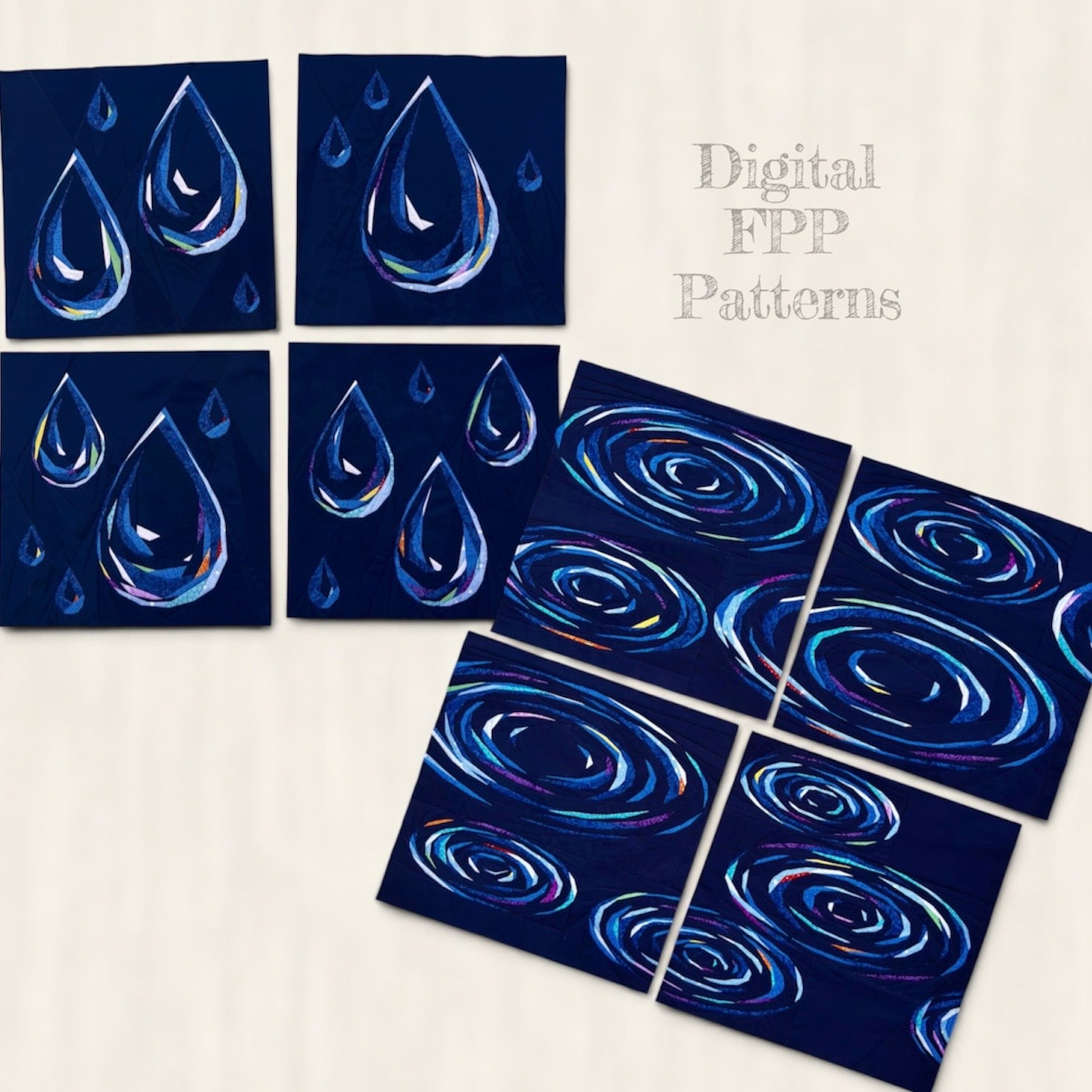 Water Ripples and Rain Drops FPP Quilt Blocks Pattern Bundle