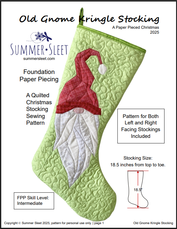 Old Gnome Kringle FPP Quilted Christmas Stocking Pattern: Foundation Paper Piecing (PDF Download)