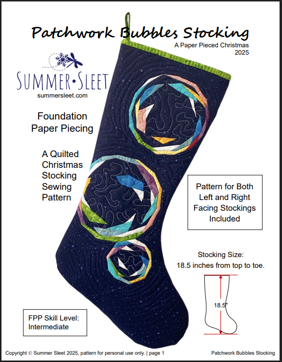 Patchwork Bubbles FPP Quilted Christmas Stocking Pattern: Foundation Paper Piecing (PDF Download)