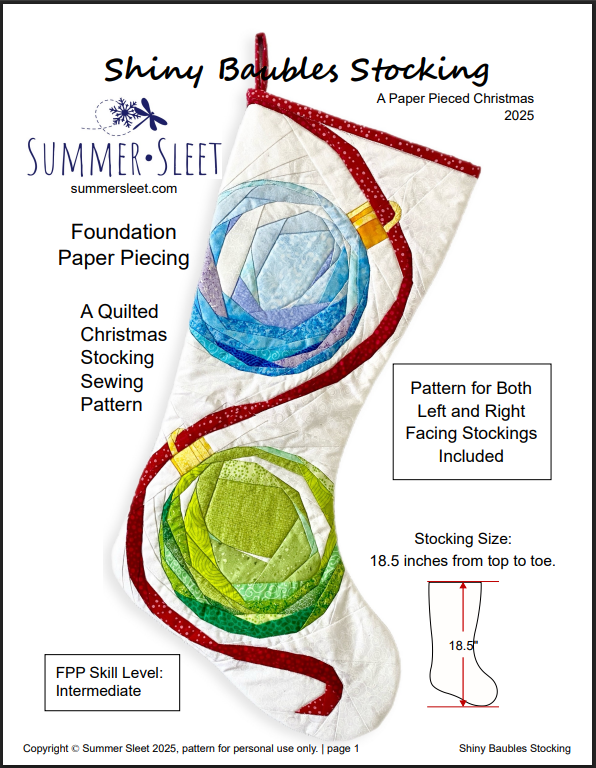 Shiny Baubles FPP Quilted Christmas Stocking Pattern: Foundation Paper Piecing (PDF Download)