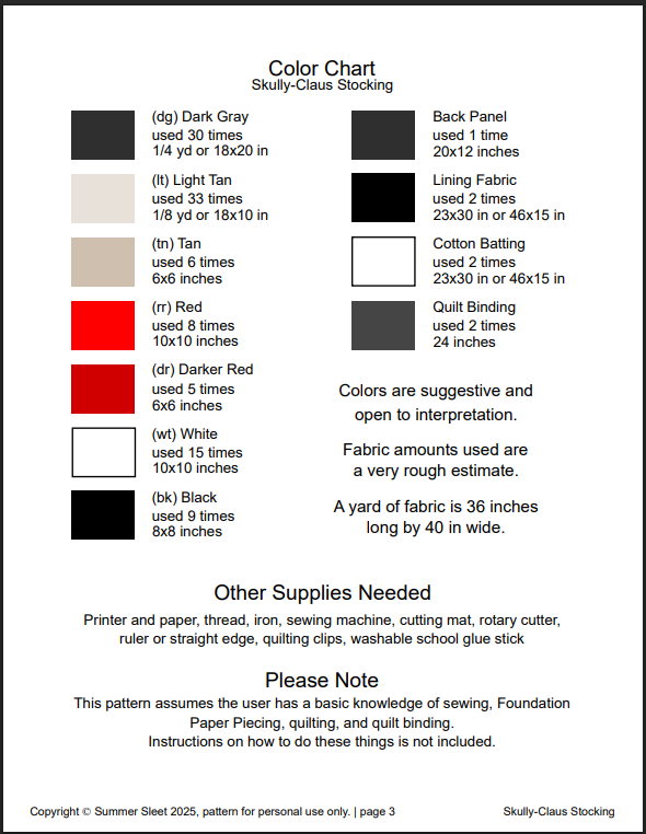 Skully Claus FPP Quilted Christmas Stocking Pattern: Foundation Paper Piecing (PDF Download)