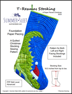 T-Rexmas FPP Quilted Christmas Stocking Pattern: Foundation Paper Piecing (PDF Download)