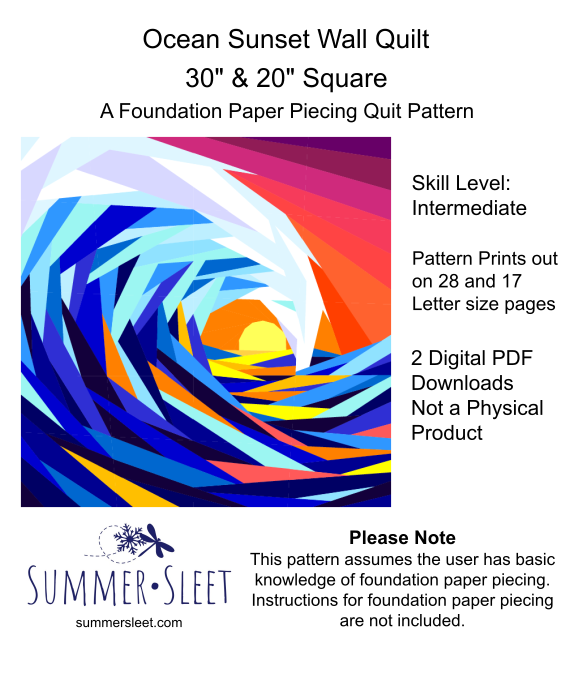 Ocean Sunset Wall Quilt Pattern, Foundation Paper Piecing (PDF Download)