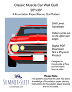 67 Chevy Camaro Classic Muscle Car Wall Quilt Pattern: Foundation Paper Piecing, for Row By Row Fabric License Plate (PDF Download)