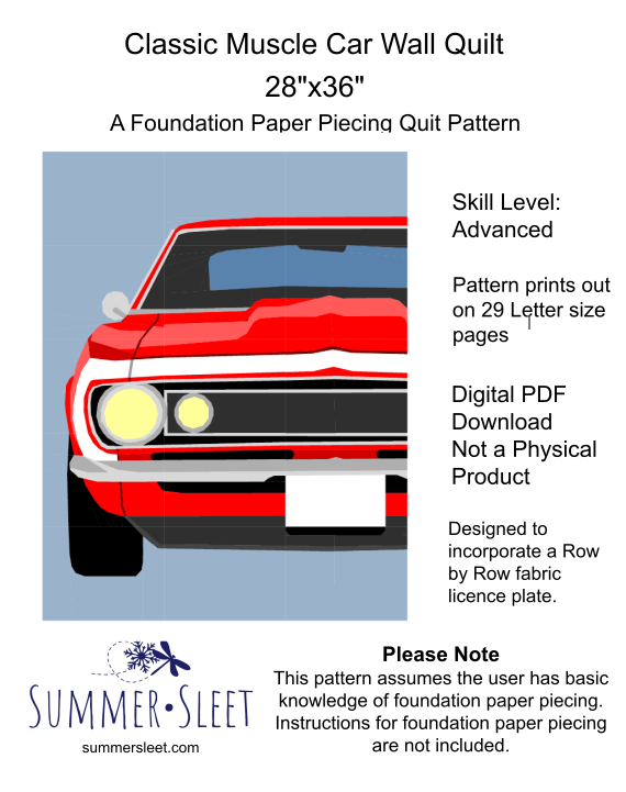 67 Chevy Camaro Classic Muscle Car Wall Quilt Pattern: Foundation Paper Piecing, for Row By Row Fabric License Plate (PDF Download)