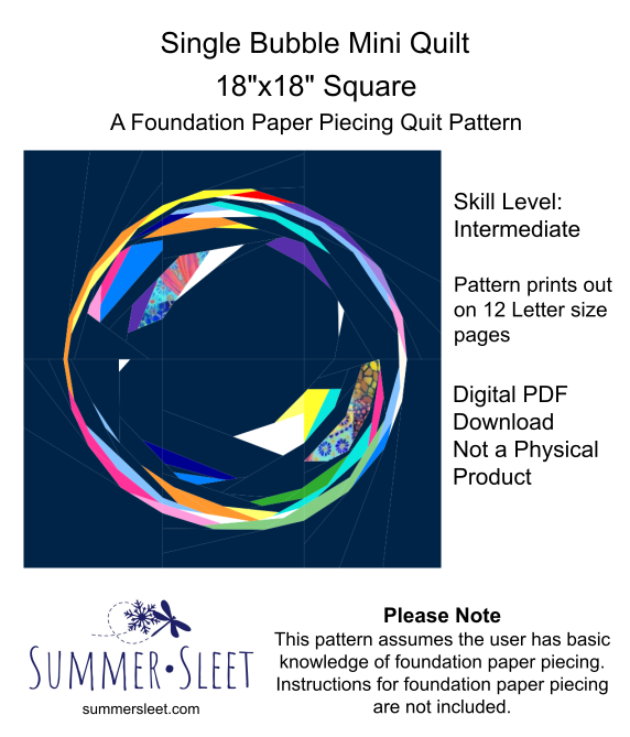 Single Bubble Mini Quilt Pattern, Foundation Paper Piecing (PDF Download)