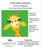 Goofy Giraffe Quilt Block Pattern, Foundation Paper Piecing (PDF Download)