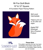 Mr Fox Quilt Block Pattern, Foundation Paper Piecing (PDF Download)