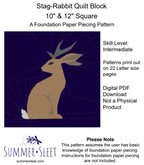 Stag-rabbit and Stag-bunny, 2 Jackalope Quilt Block Patterns (2 PDF Downloads)