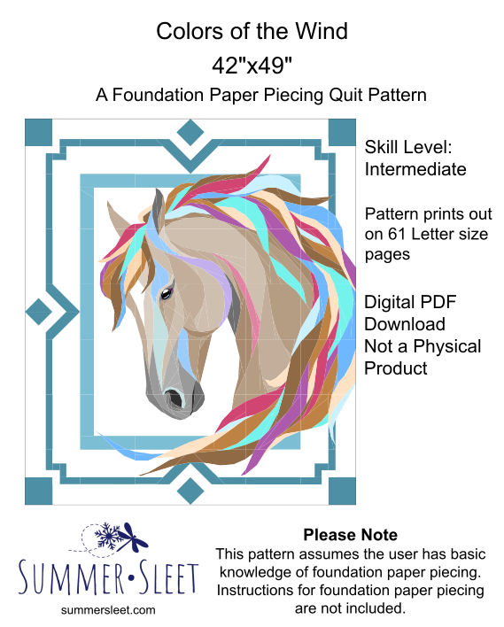 Colors of the Wind Horse Quilt Pattern, Foundation Paper Piecing (pdf Download)