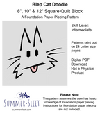 Blep Cat Doodle Quilt Block Pattern (PDF Download)