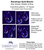 14" Rain Drops Quilt Blocks Pattern, Drip Dribble Drizzle and Drop (Digital Download)