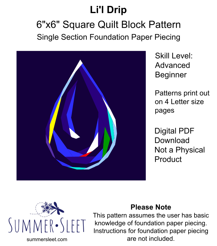 6" Li'l Drip Quilt Block Pattern, Single Section FPP (Digital Download)