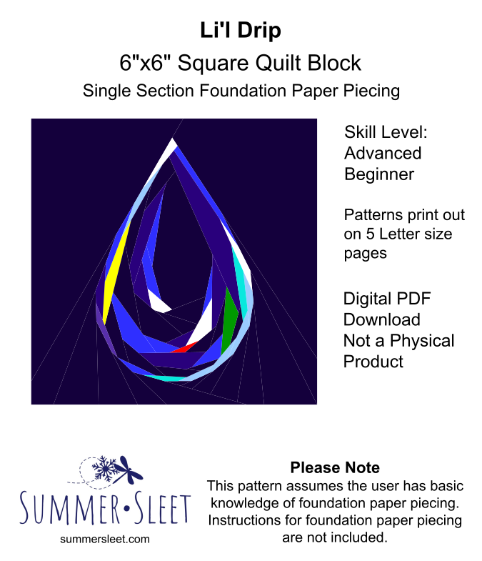 Li'l Drip Quilt Block Pattern, Single Section FPP (Digital Download)