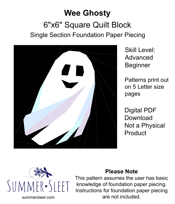 Wee Ghosty Quilt Block Pattern, Single Section FPP (Digital Download)