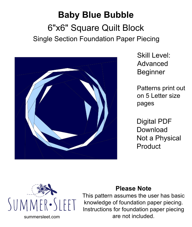 Little Blue Bubble and Baby Blue Bubble Quilt Block Patterns, Single Section FPP (PDF Download)