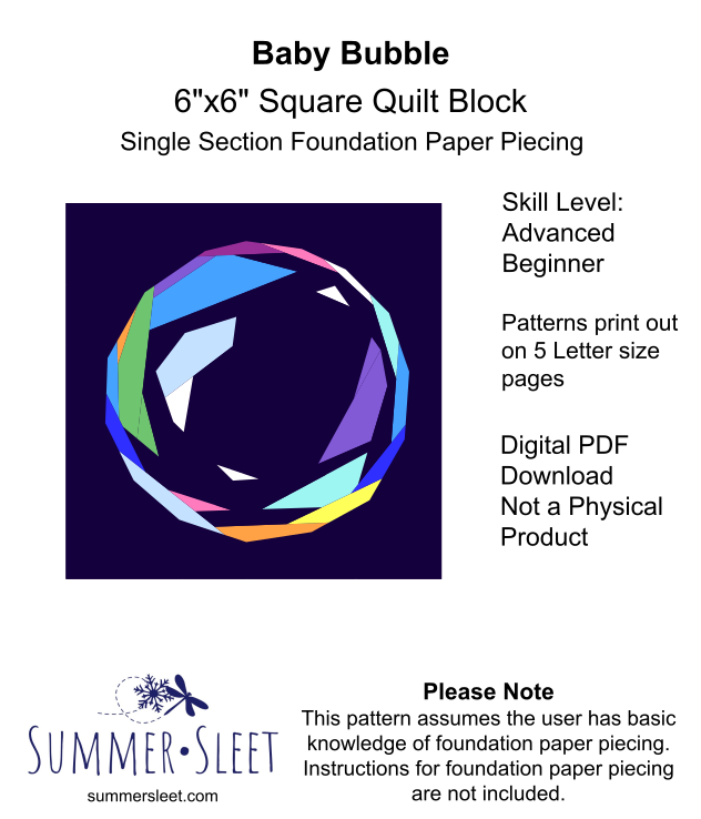 Little Bubble and Baby Bubble Quilt Block Patterns, Single Section FPP (PDF Download)