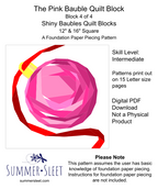 The Pink Bauble FPP Quilt Block Pattern, 12" & 16" Square, Christmas Ornament (PDF Download)
