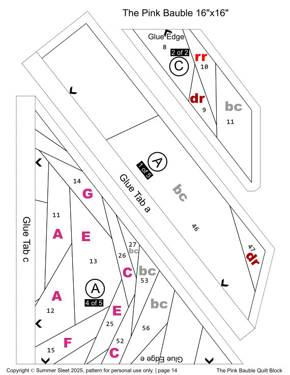 The Pink Bauble FPP Quilt Block Pattern, 12" & 16" Square, Christmas Ornament (PDF Download)