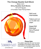 The Orange Bauble FPP Quilt Block Pattern, 12" & 16" Square, Christmas Ornament (PDF Download)