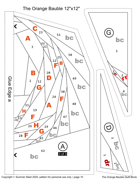 The Orange Bauble FPP Quilt Block Pattern, 12" & 16" Square, Christmas Ornament (PDF Download)