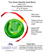 The Green Bauble FPP Quilt Block Pattern, 12" & 16" Square, Christmas Ornament (PDF Download)