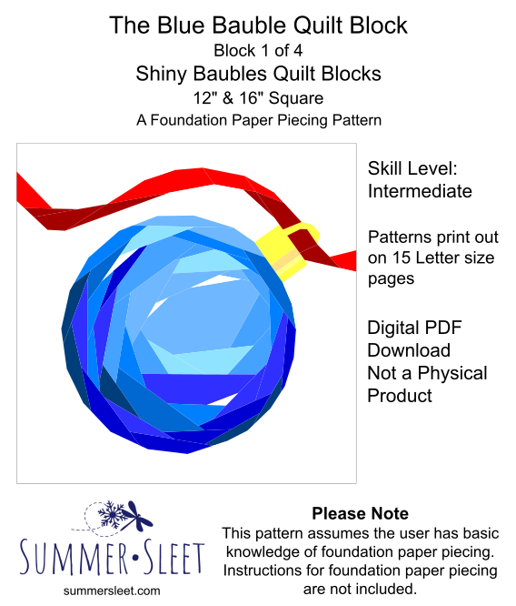 Christmas Baubles FPP Quilt Block Patterns, Set of 4, 12" & 16" Square, Christmas Ornaments (PDF Download)