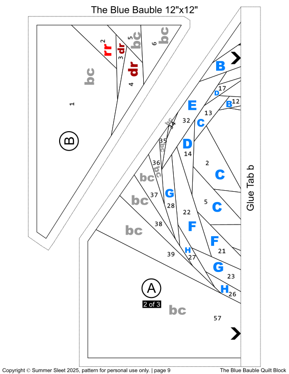 The Blue Bauble FPP Quilt Block Pattern, 12" & 16" Square, Christmas Ornament (PDF Download)