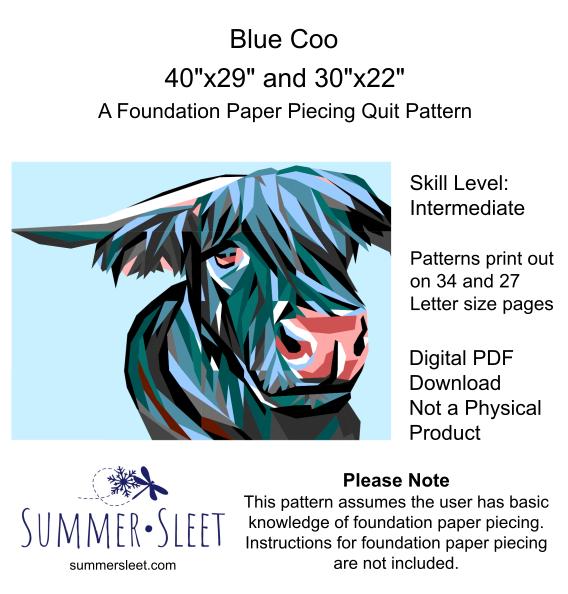 Blue Coo Wall Quilt Pattern, Foundation Paper Piecing (PDF Download)